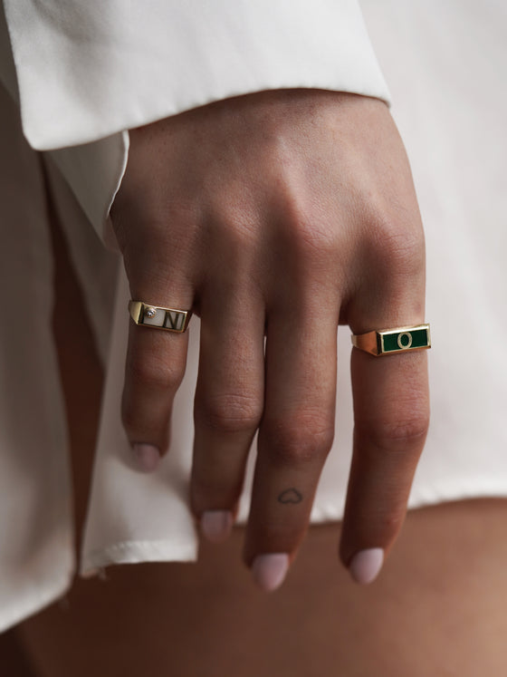 Enamel  & Diamond Signet Letter Ring