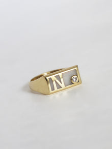  Enamel  & Diamond Signet Letter Ring